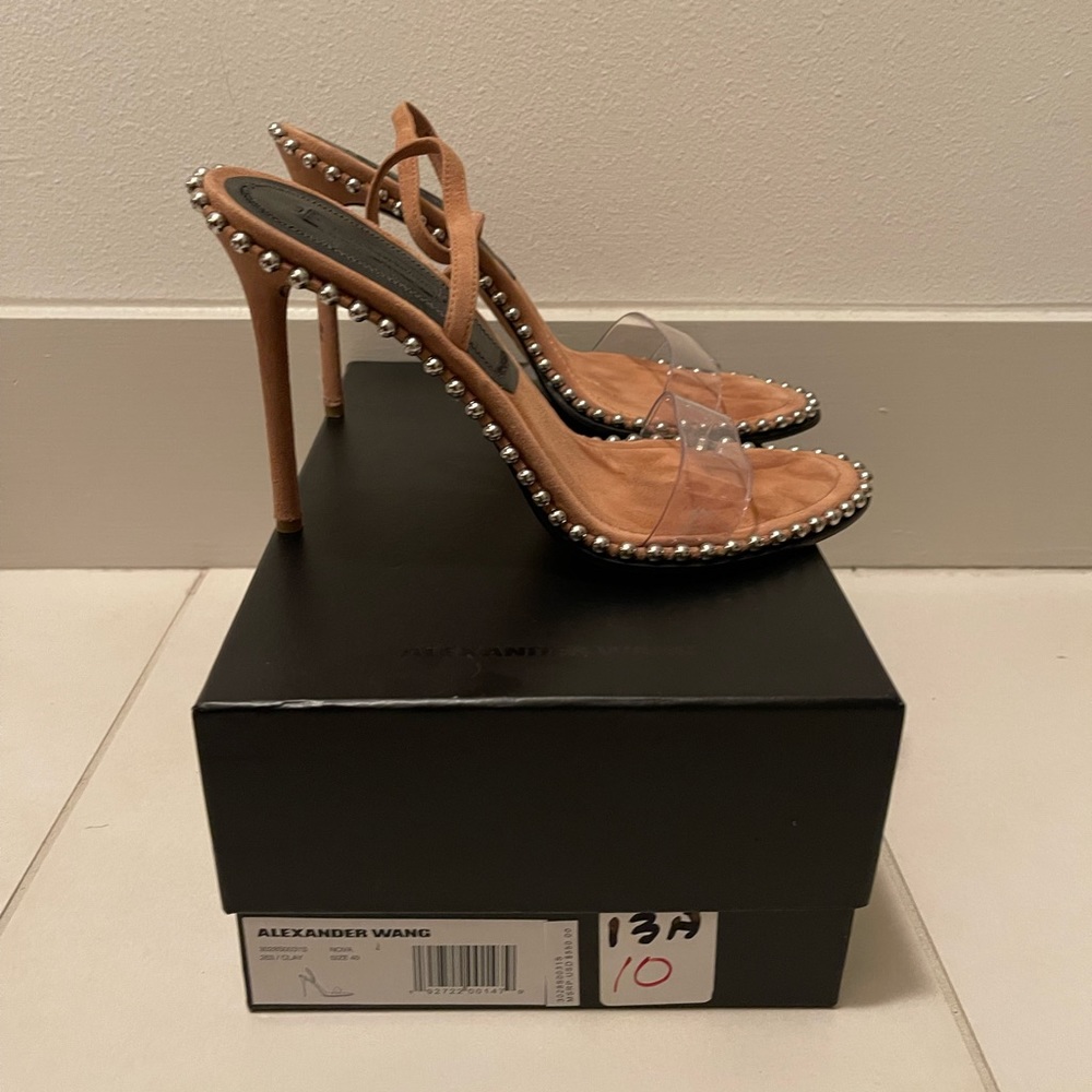 Alexander Wang Studded Camel suede and PVC heel size 10